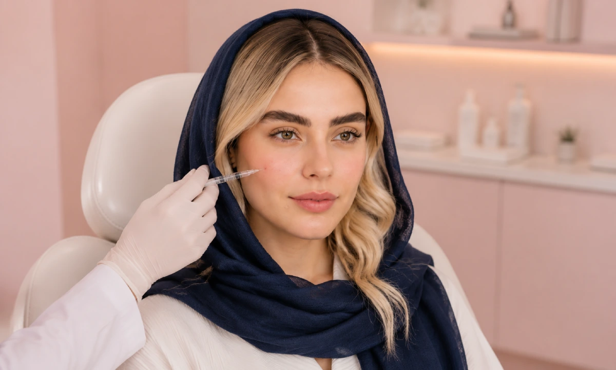 دختر خانمی درحال تزریق مزوژل صورت