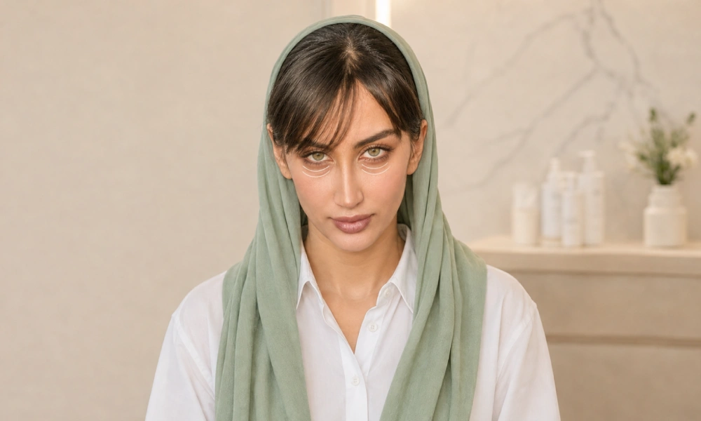 نشانه و علائم چروک و تیرگی زیر چشم این خانم 